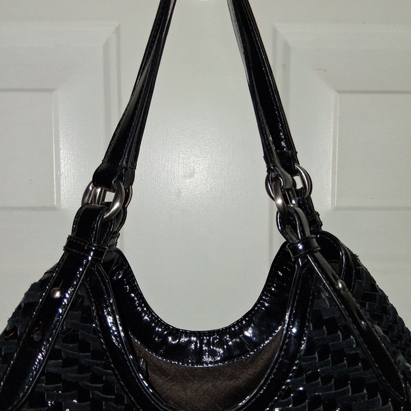 Cole Haan Black Woven Patent Shoulder Tote - Picture 2 of 16
